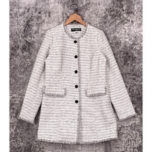 Karl Lagerfeld Coat 6 Womens White Tweed Fringe Button Up